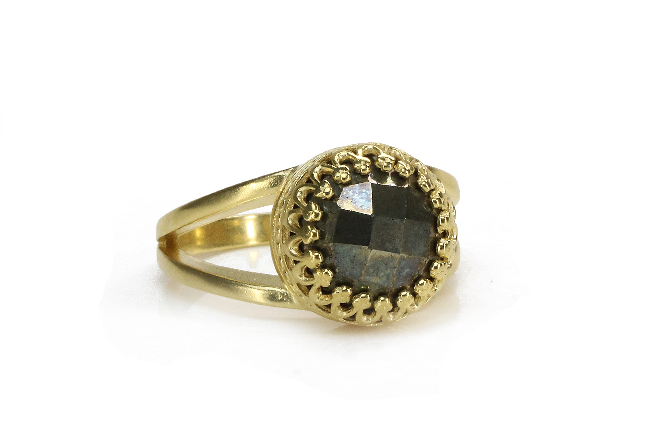 Anillo de Pirita Único - Anillos de Moda con Piedras Preciosas, Oro de 14k Hechos a Mano para Mujeres