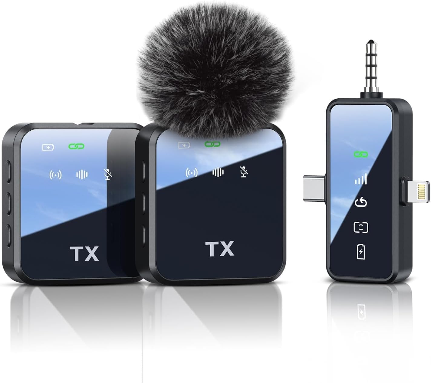3 in 1 Microphone for iPhone/Android/Camera, Wireless Lavalier Microphone, 328ft Transmission, 18H Battery Life, Mini Microphone for Record Interview, Vlogs, YouTube, Tiktok (Black)