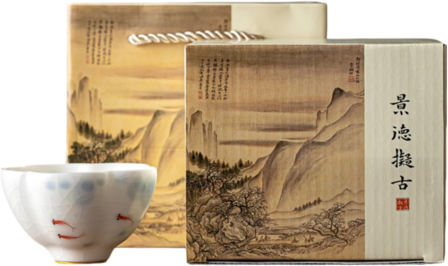 手绘汝窑主人杯单杯家用陶瓷功夫可养泡 Ceramic Kung Fu Tea Set,teapot,Teacups,warming Wedding Birthday Gift,Tea Tray Chinese,Dishwasher Safe 1：雅白汝窑-手绘鱼戏花瓣杯【容量85ML】