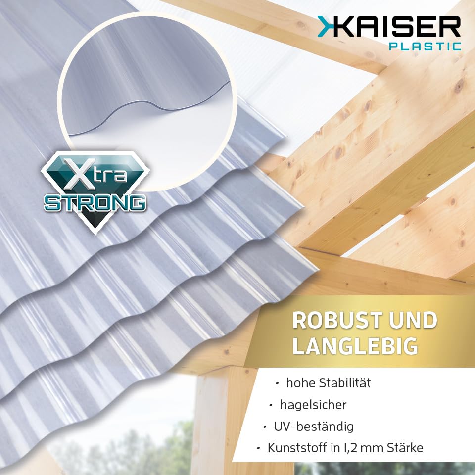 KAISER Plastic® Set 5 Lastre Ondulate Nido D’Ape Xtra Strong – Policarbonato, 2,6 Mm, 104,5x300 Cm, Made In Germany