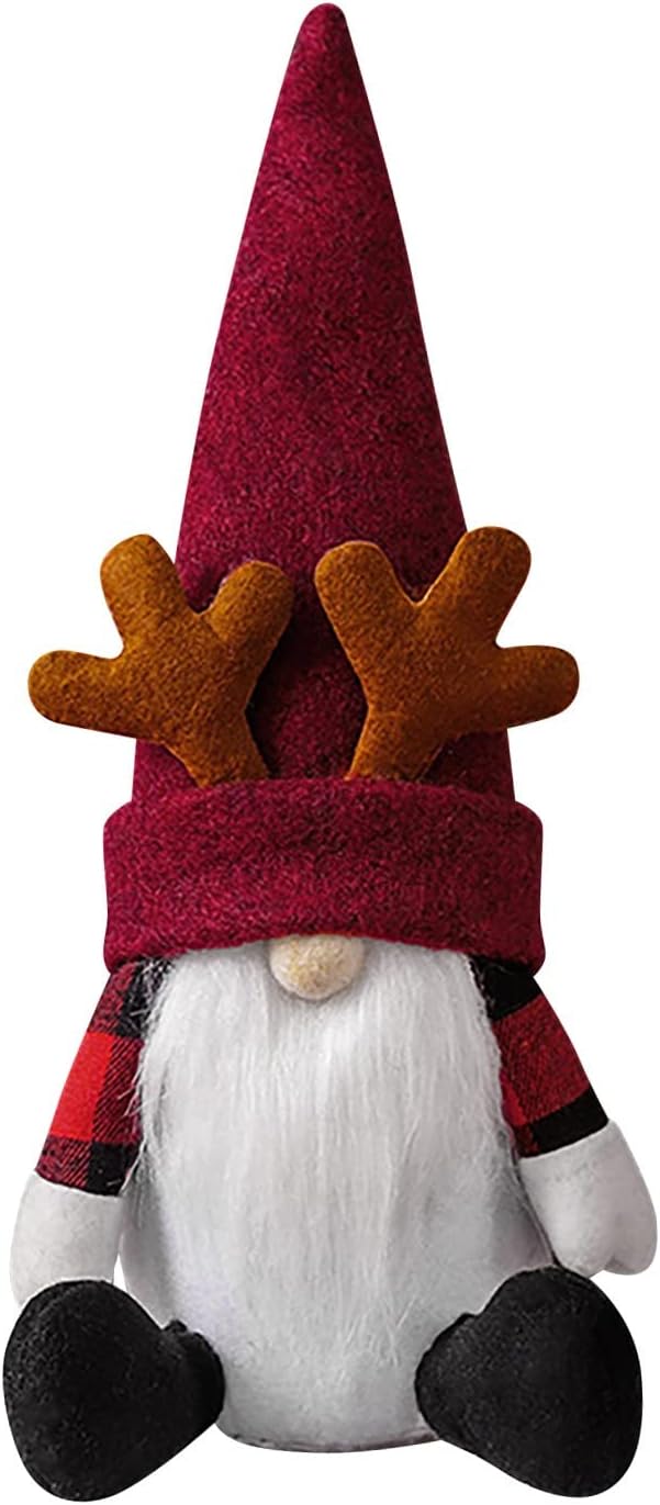 Wtosuhe Christmas Gnome Plush Christmas Decorations, Red Reindeer Gnome Handmade