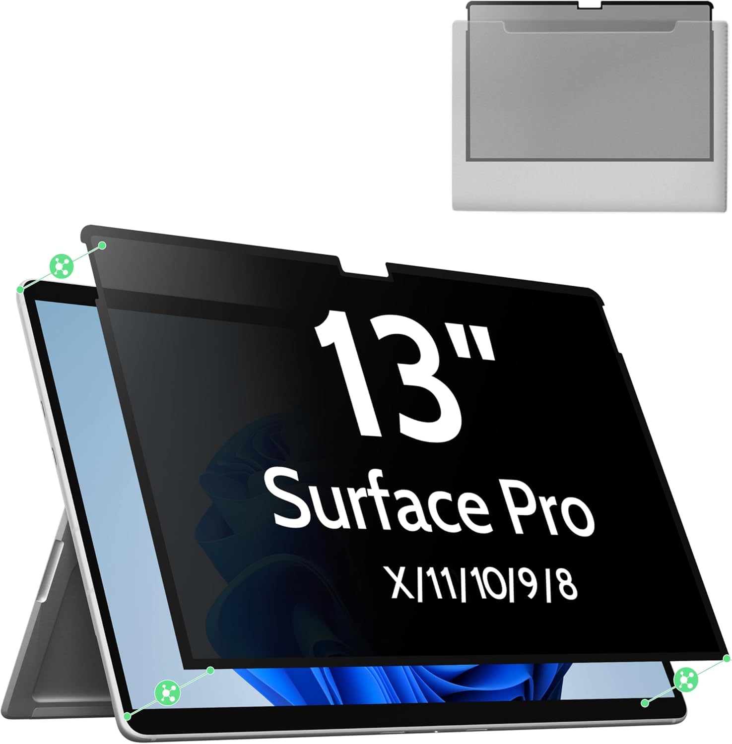 Privacy Screen Protector for Surface Pro 11/10/9/8/X -13 Inch, Anti Glare Filter, Anti Blue Light Film, Nano Removable Shield Microsoft Pro 9 Accessories, Reusable Cover Matte Bubble Free Guard