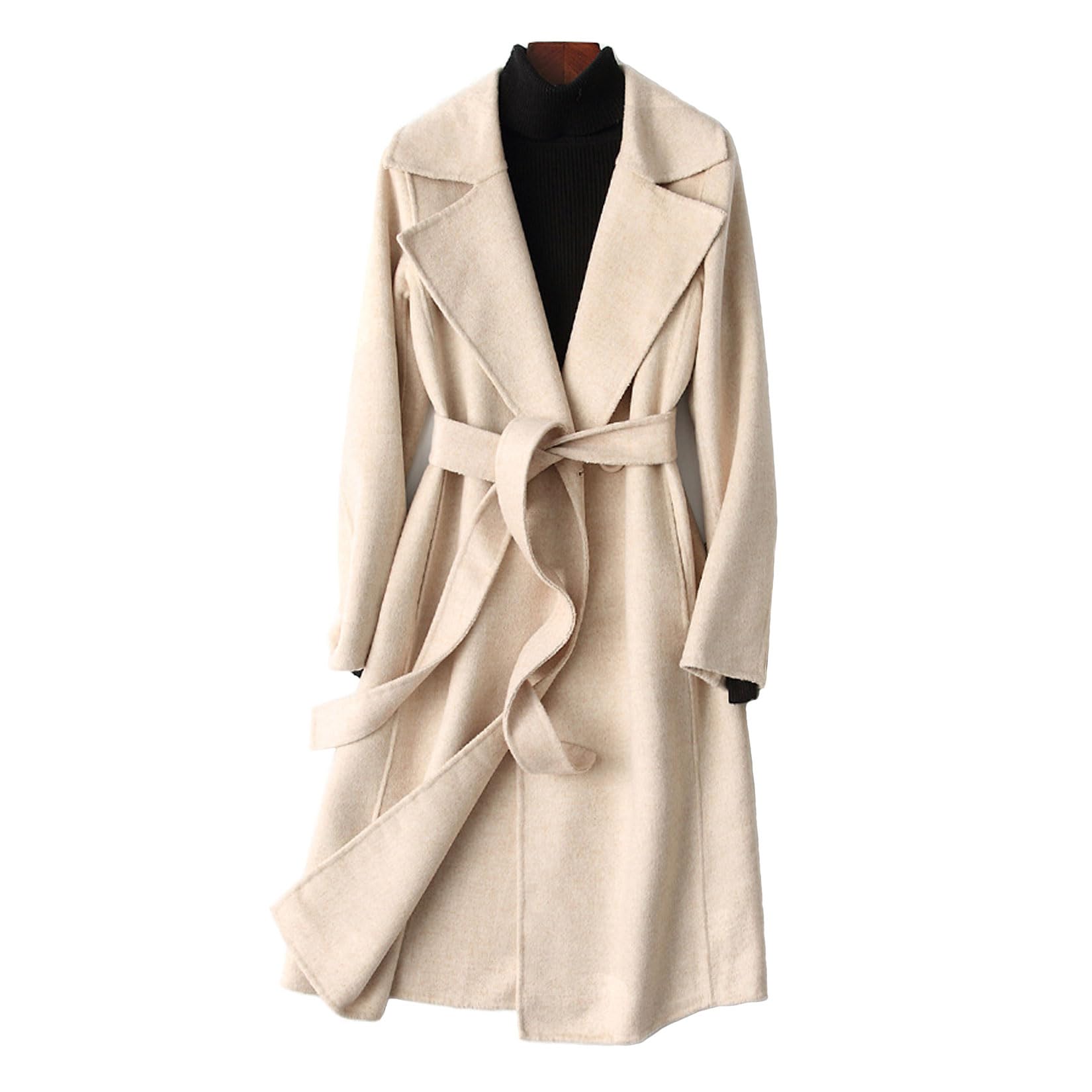 Gabardina de invierno 100% lana ligera color sólido clásico con muescas de solapa abrigo delgado cálido medio largo de lana chaqueta chaqueta chaqueta Outwear con cinturón