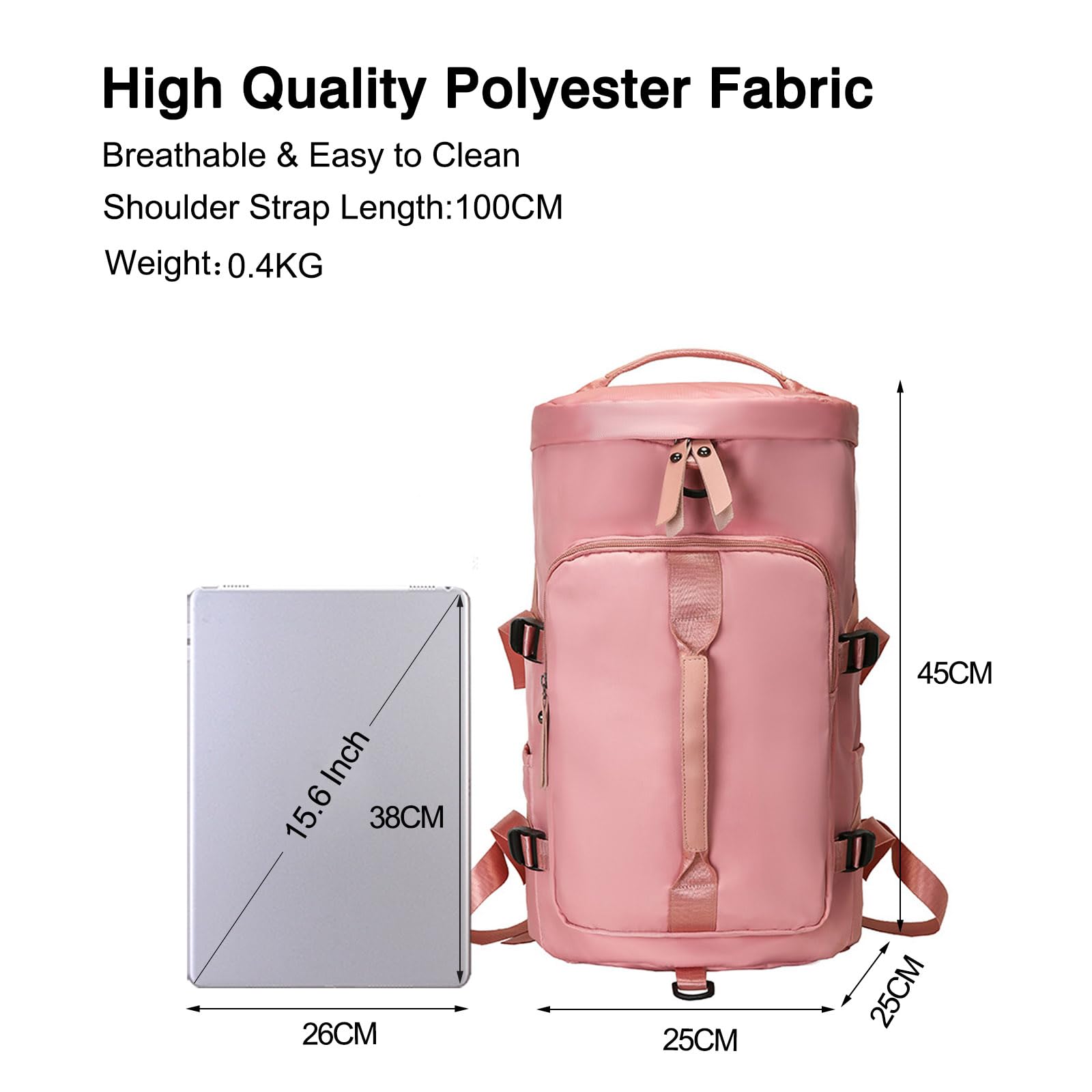 FANDARE Sporttasche Reisetasche Lässiger Laptop Rucksack Herren Damen Weekender mit Schuhfach Ryanair Handgepäck Fitnesstasche Trainingstasche Badetasche Reisetasche Urlaubstasche Rosa