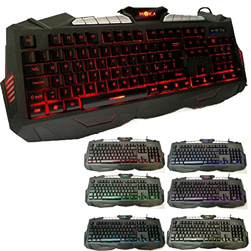 MYKA Key-MG7 Clavier gaming 7 couleurs LED multimédia programmable, multicolore rétro-éclairé, touches gravées au laser, anti-GOST