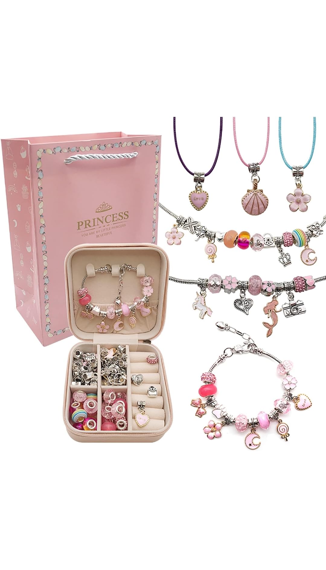 Brexem Bracelet Making Kit for girls – 68PCs Charm Bracelets kit with jewlery box,Unicorn/Mermaid Themes, and Jewelry Box Jewelry Making kit, Bracelets for DIY Craft, 8-12 Year Old Girls