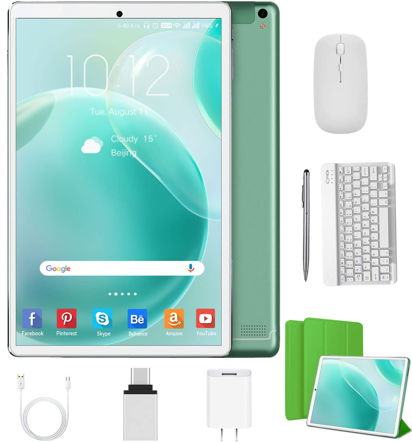 2 in 1 Tablet 10.1 inch Android 10.1 Tablets with Keyboard Mouse 4GB RAM 64GB ROM 128GB Expand, Dual Camera, Bluetooth, GMS Certified Tablet PC (10.1 Inch, WiFi Only, Green)