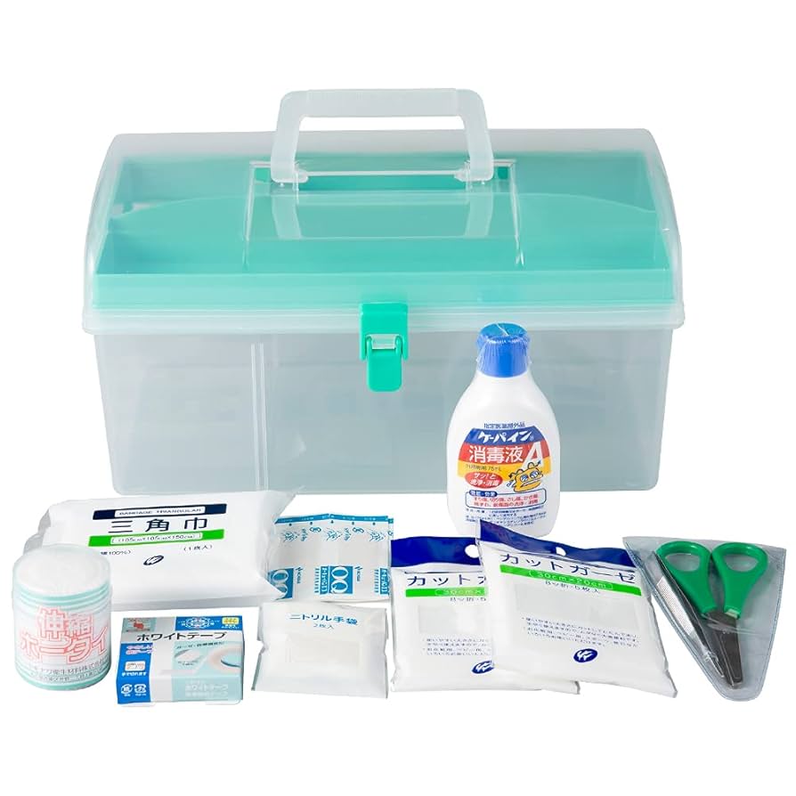 Amazon.co.jp: 応急手当用品9点セット プラスチック製救急箱