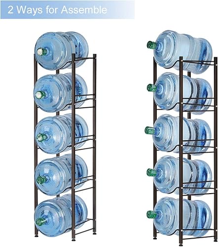 Miniatura 4 de LIANTRAL Soporte para jarra de agua de 5 galones, 5 niveles, color marrón, resistente, independiente, organizador de botellas de agua para oficina