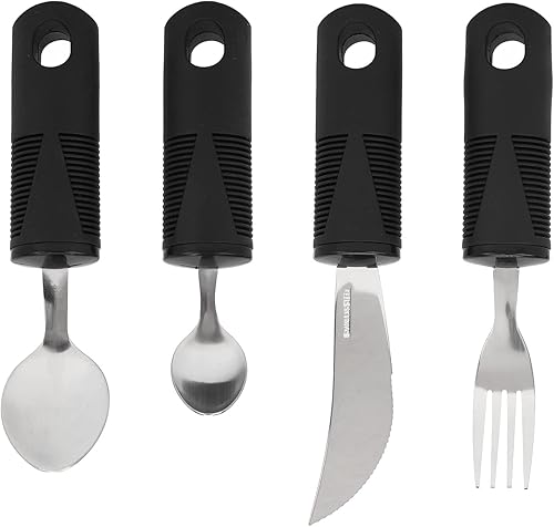 Miniatura 9 de Utensilios adaptativos, 4 piezas de vajilla antideslizante antivibración, utensilios con peso para temblores de manos, vajilla para pacientes con