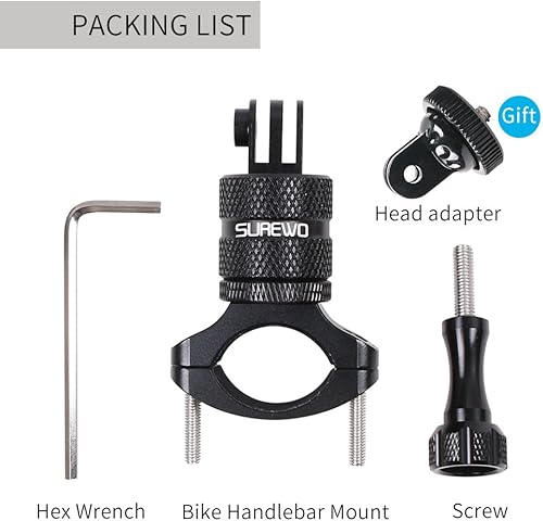 Miniatura 6 de SUREWO Soporte de bicicleta para GoPro Hero 12/11/10/9/8/7/6/5 Negro, GoPro Max, cámara de aluminio para bicicleta, soporte para manillar de