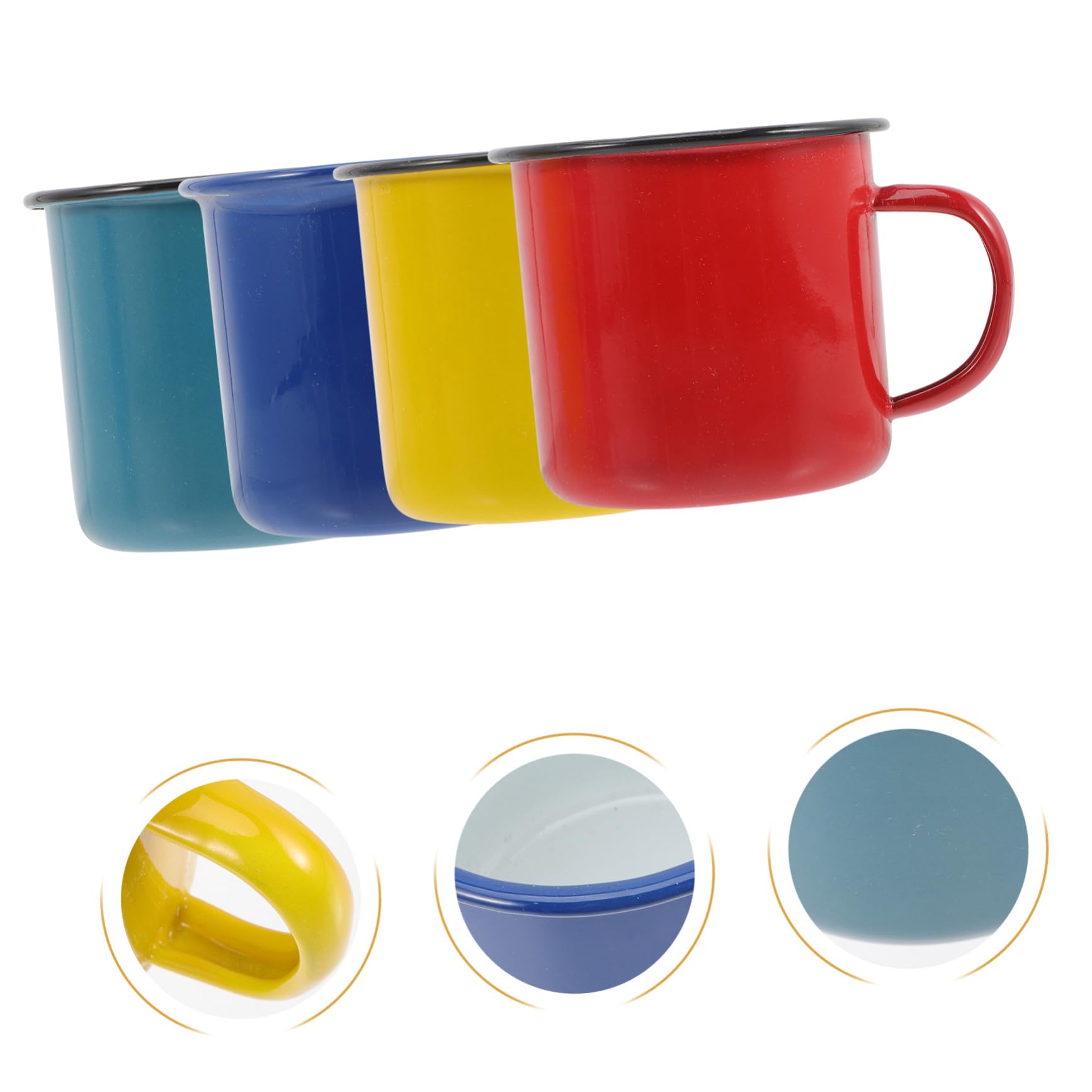 Emaille Becher 8cm Aus Langlebigem Stahl Für Haushalt Camping Wasser Kaffee Tee Tasse Mit Rutschfestem Henkel Klassisch Designte Emailletasse Im 4 Stück (rot Gelb Blau Grün