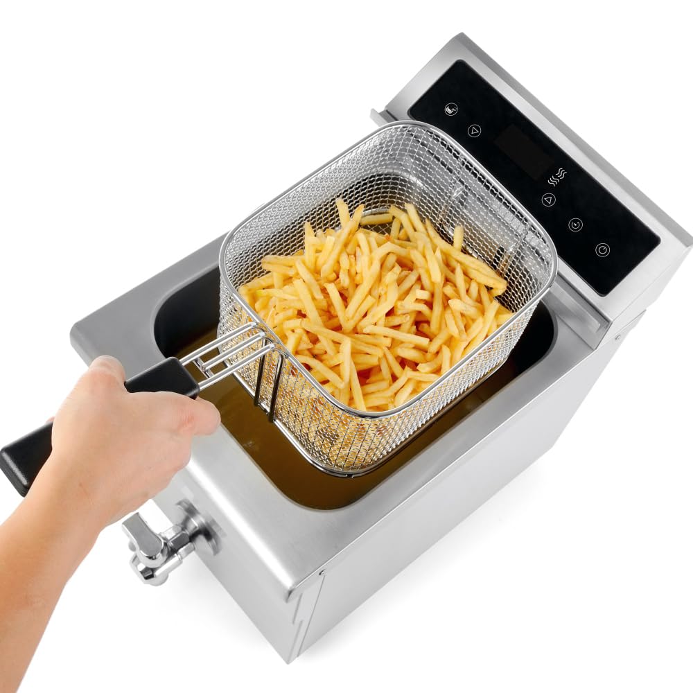 MBH - Friggitrice a Induzione Digitale Professionale da Banco 8 Litri in Acciaio Inox con Rubinetto di Scarico, Ideale per Cucine Professionali di Ristoranti.