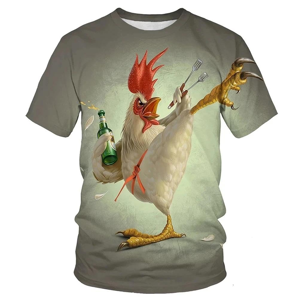 T-Shirt 3D da Uomo Maglietta Estiva da Uomo con Scollo Rotondo, Comoda E Ampia, con Motivo A Gallina E Gallo, per Il Tempo Libero, A Maniche Corte, Stile Harajuku Street