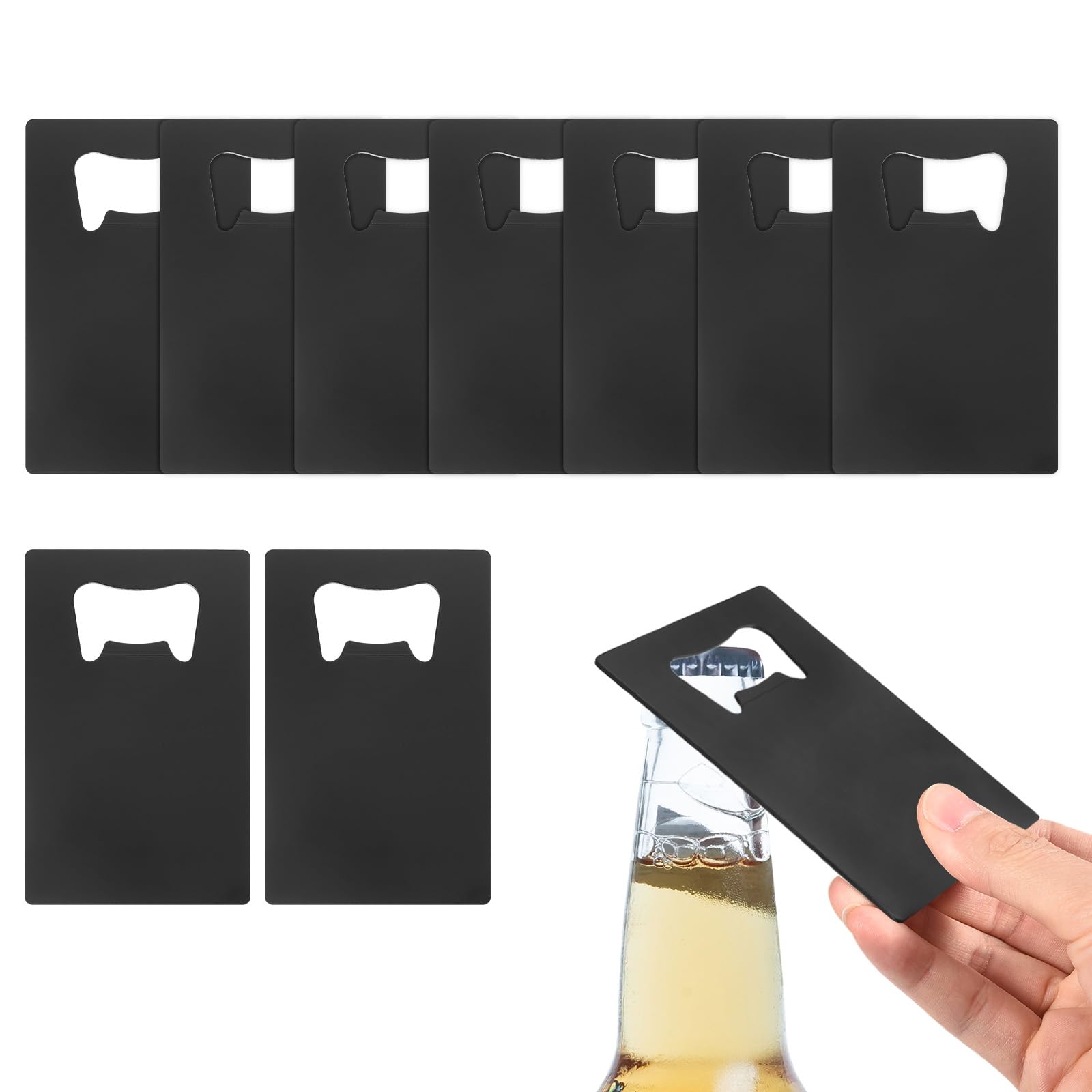 sourcing map 10Pcs Credit Card Bottle Opener, Stainless Steel Credit Card Size Beer Bottle Opener for Wallet Pocket, Can Cap Openers for Wedding Party Bridal Shower Present, Black