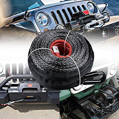 Astra Depot 92Ft X 1/2" Synthetic Winch Rope W/Protective Sleeve For Jeep Atv Utv Boat Van Pickup Truck (Black) #TOP1