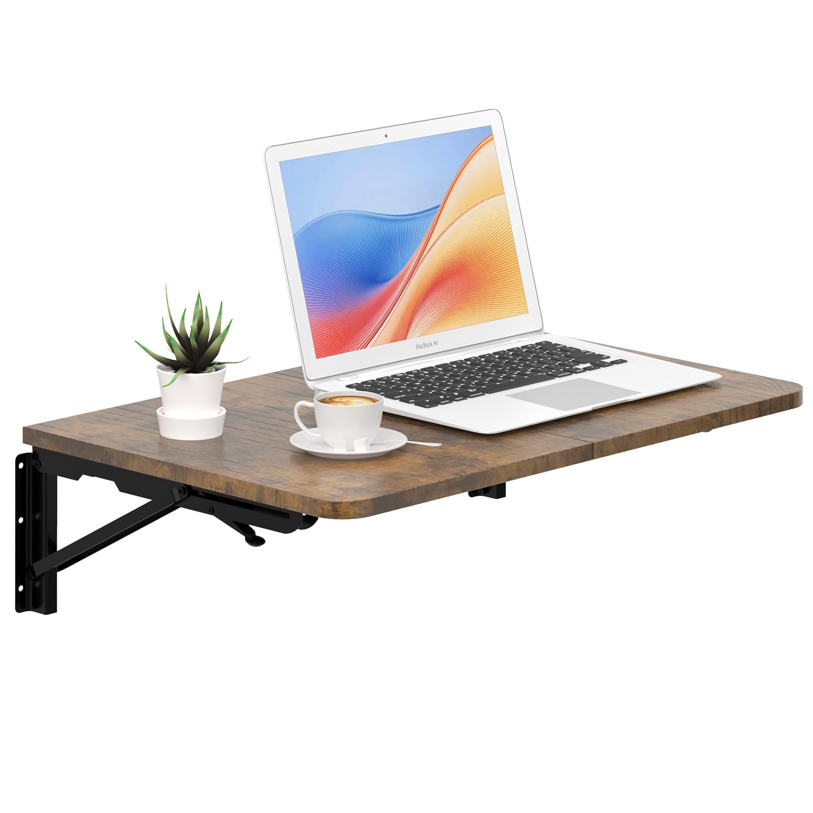 Photo 1 of TEAMIX Wall Mounted Folding Table, Rustic Brown Floating Desk for Small Spaces Laundry Shelf with Heavy Duty Brackets Floating Desk for Garage, Utility Room, Kitchen, Laundry Room