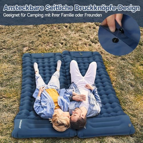 HAUSPROFI Isomatte Camping, 10cm Ultraleicht Camping Luftmatratze mit Fußpumpe & Kissen, Aufblasbare Matratze Kompakte und Leichte, Campingmatte für Wandern Strand Outdoor, Dunkelblau 5