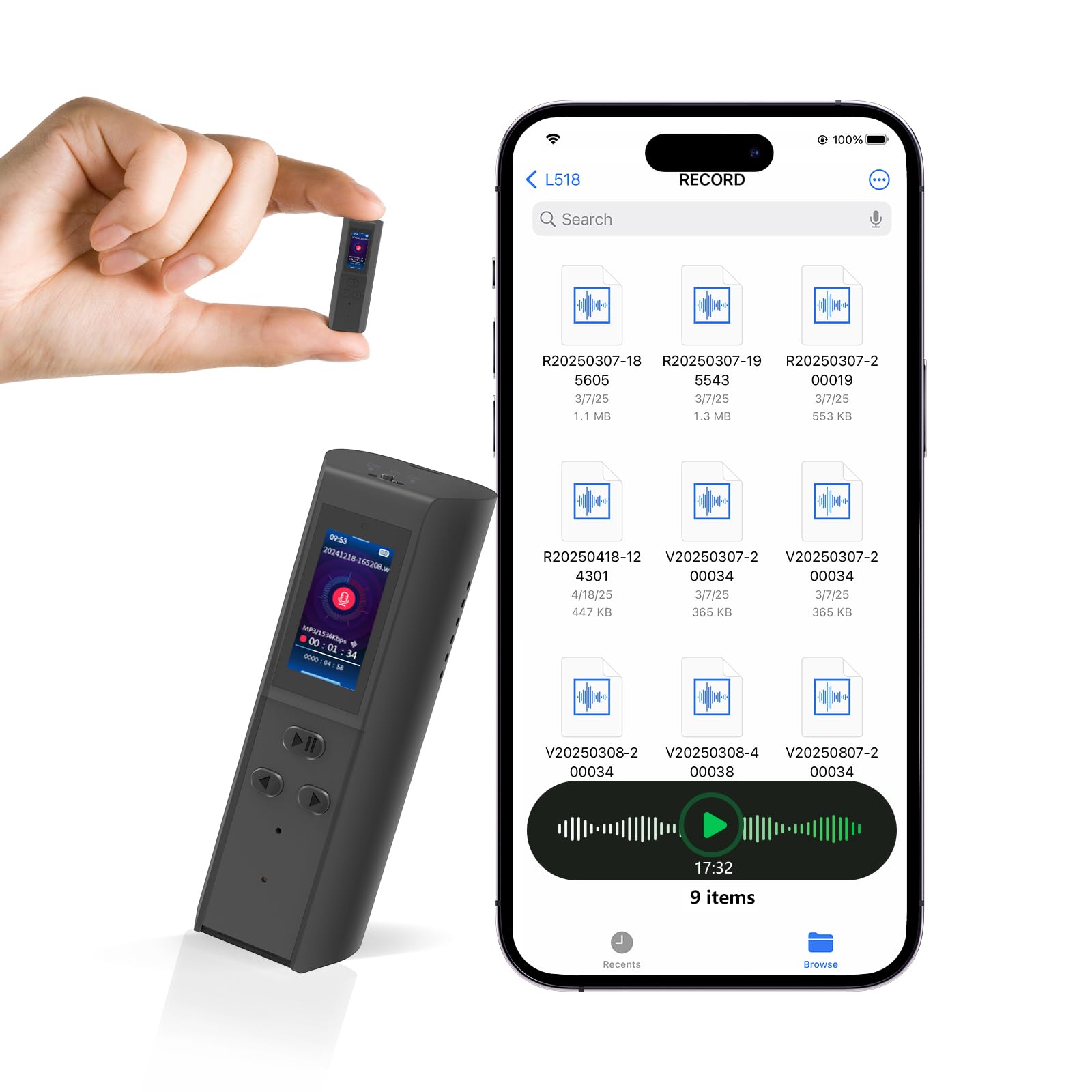 【128GB Digitales Diktiergerät mit Wiedergabe】Magnetischer Audiorecorder mit AI-Rauschunterdrückung, 230 Stunden kontinuierliches Aufnahmegerät, Sprachaktivierter Recorder für Vorträge Meetings