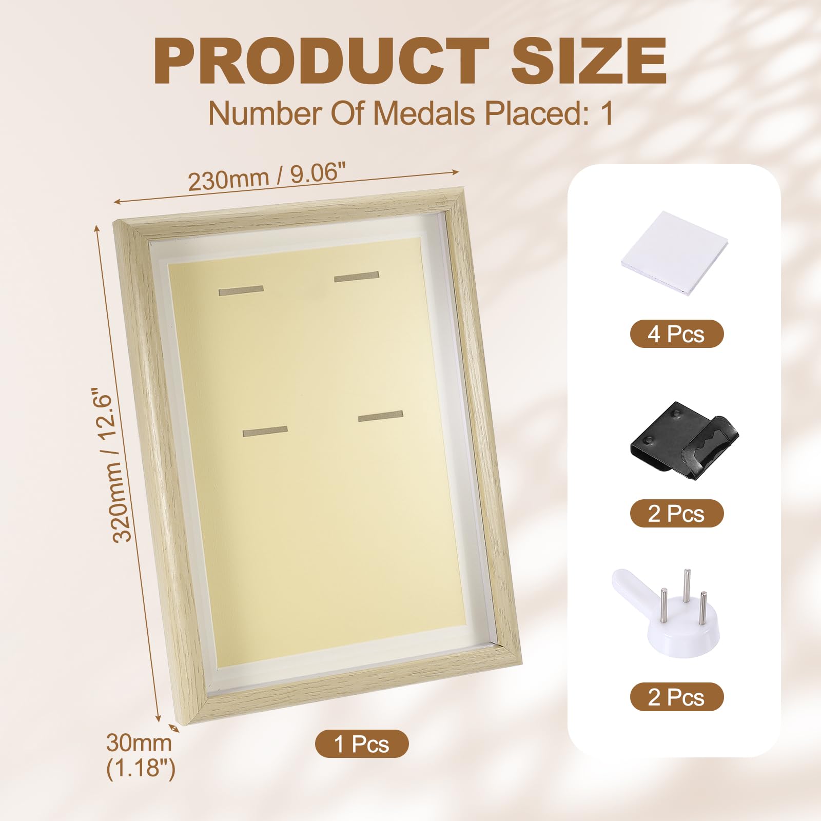 PATIKIL Marco De Sombra De 320x230mm Vertical De Madera para Exhibir Medallas con 2 Chinchetas Y 4 Adhesivos para Colgar En Pared O Mesa para Mostrar Boletos Fotos Y Medallas De Fútbol