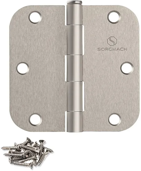 SORGMACH Door Hinges Satin Nickel 3.5 Inch Interior Hinges 5/8" Radius - 12 Pack