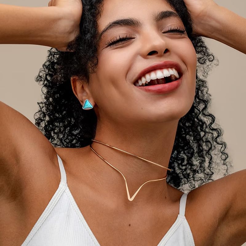 9-20 Pairs Turquoise Stud Earrings for Women Bohemian Western Gemstone Oval Round Flower Square Turquoise Earrings Statement Ethnic Boho Jewelry - Image 4