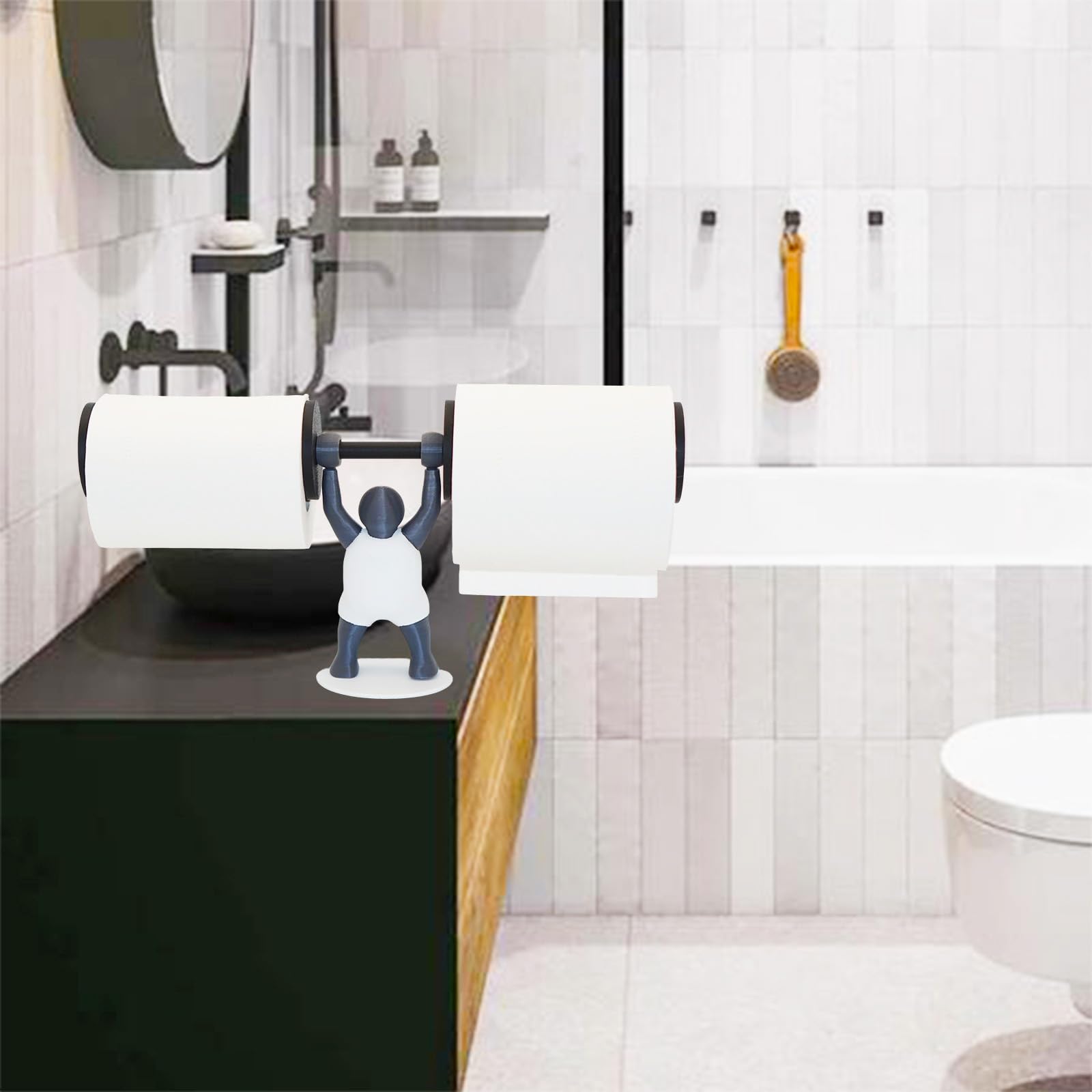 Weightlifter Toilet Paper Holder - 3D Printed Unique Design, Stand with Barbell, Holds 2 Rolls of Paper, Fun Bathroom & Kitchen Decor for Fitness Enthusiasts — Amazon image 9