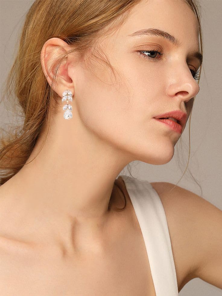 Rhinestone Teardrop Dangle Earrings Sparkle Crystal Bridal Earrings for Brides Bridesmaides Earrings for Women Wedding Pageant Prom - Image 3