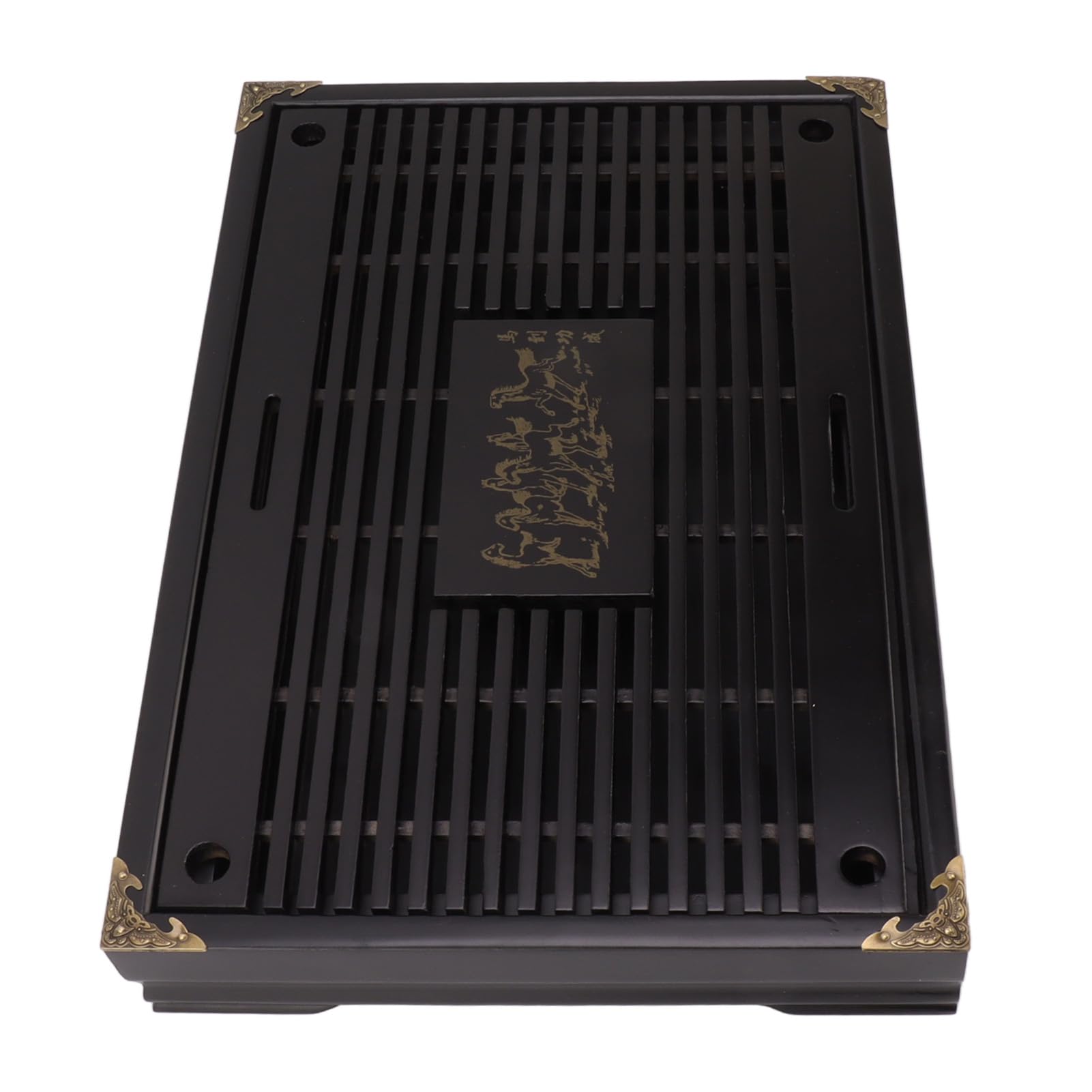 Generic Juego de Bandejas de té Simples de Gran Capacidad para el Hogar, Bandeja de té de Madera de Fácil Drenaje, Material de Roble Chino (Black)