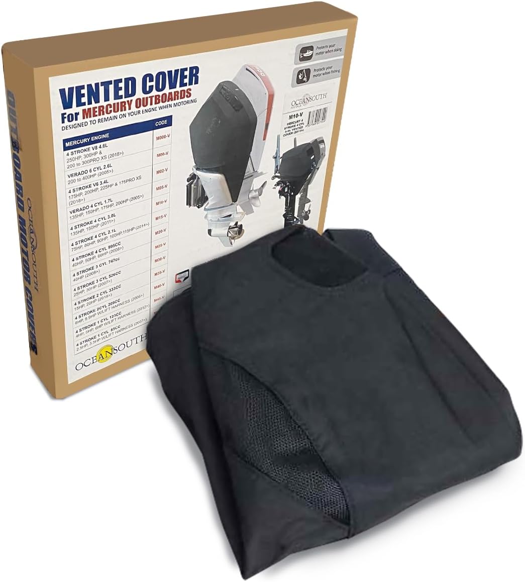Oceansouth Custom Fit Vented Covers for Mercury Outboard Engines (Black, 2.5HP, 3.5HP 4STR 1CYL 85CC (from 2007 up to 2024))