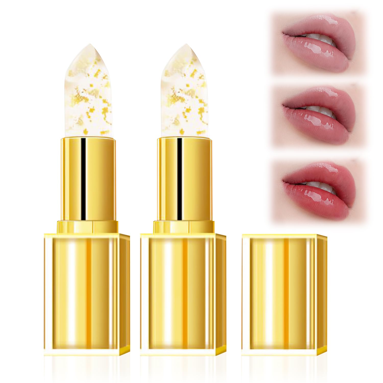 2PCS Transferproof Color Changing Lipstick,Color Changing Lipstick Gold Foil for Women,Moisturizer Long Lasting Lip Balm