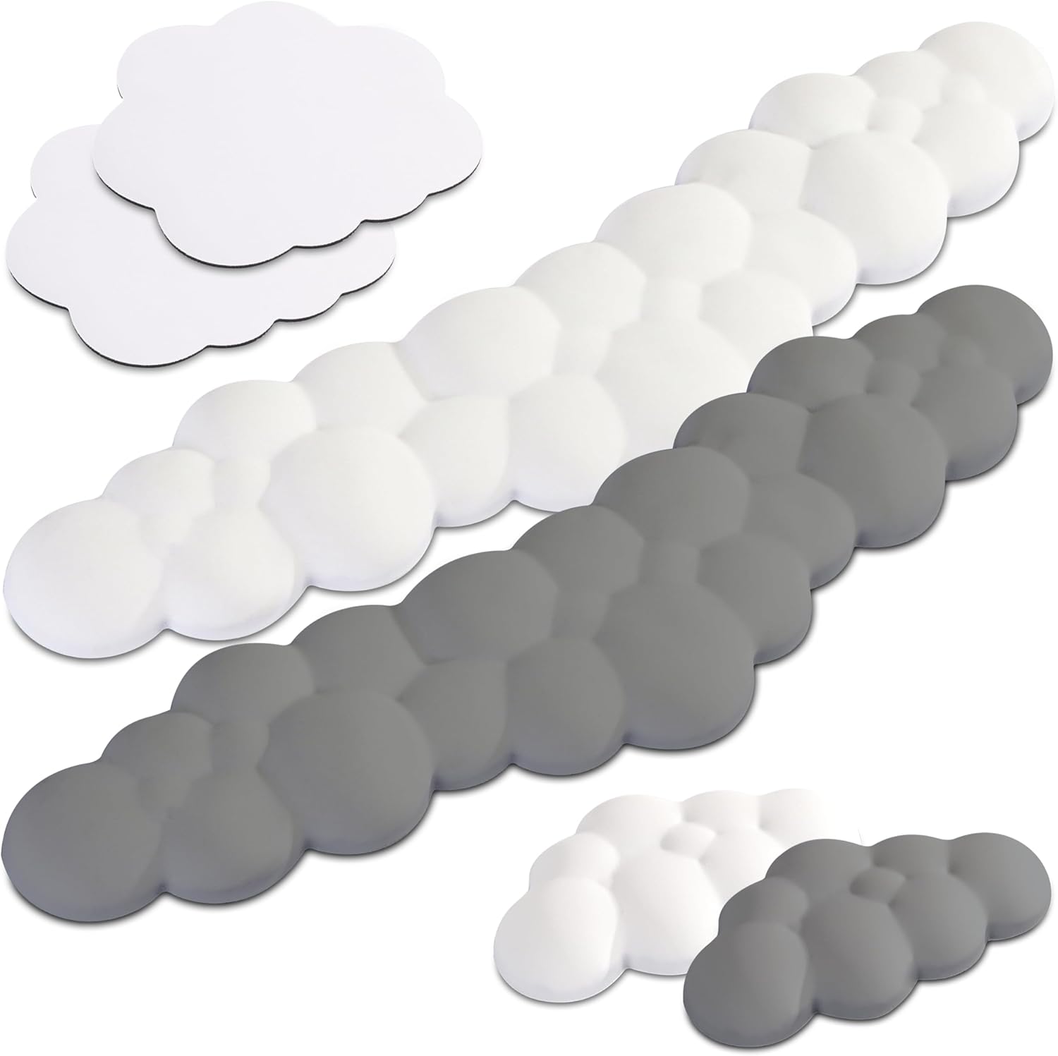 Qloud Cloud Wrist Rest Set - White and Gray Modern Whimsical Keyboard and Mouse Wrist Rests with Non-Slip Memory Foam