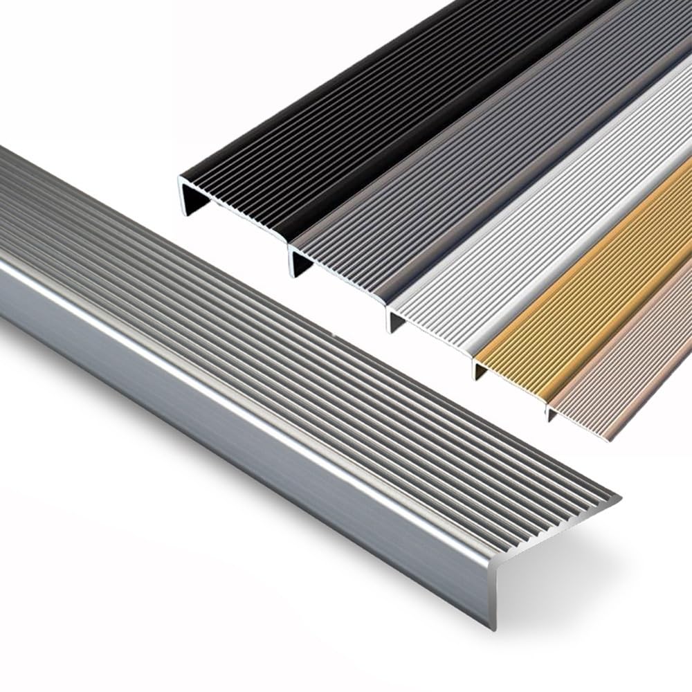 Protecteur bord d'escalier antidérapant alu gris 120cm forme L