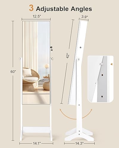 Miniatura 5 de Nicetree - Armario para joyería con espejo de longitud completa organizador de joyas con cerradura 3 ángulos ajustables