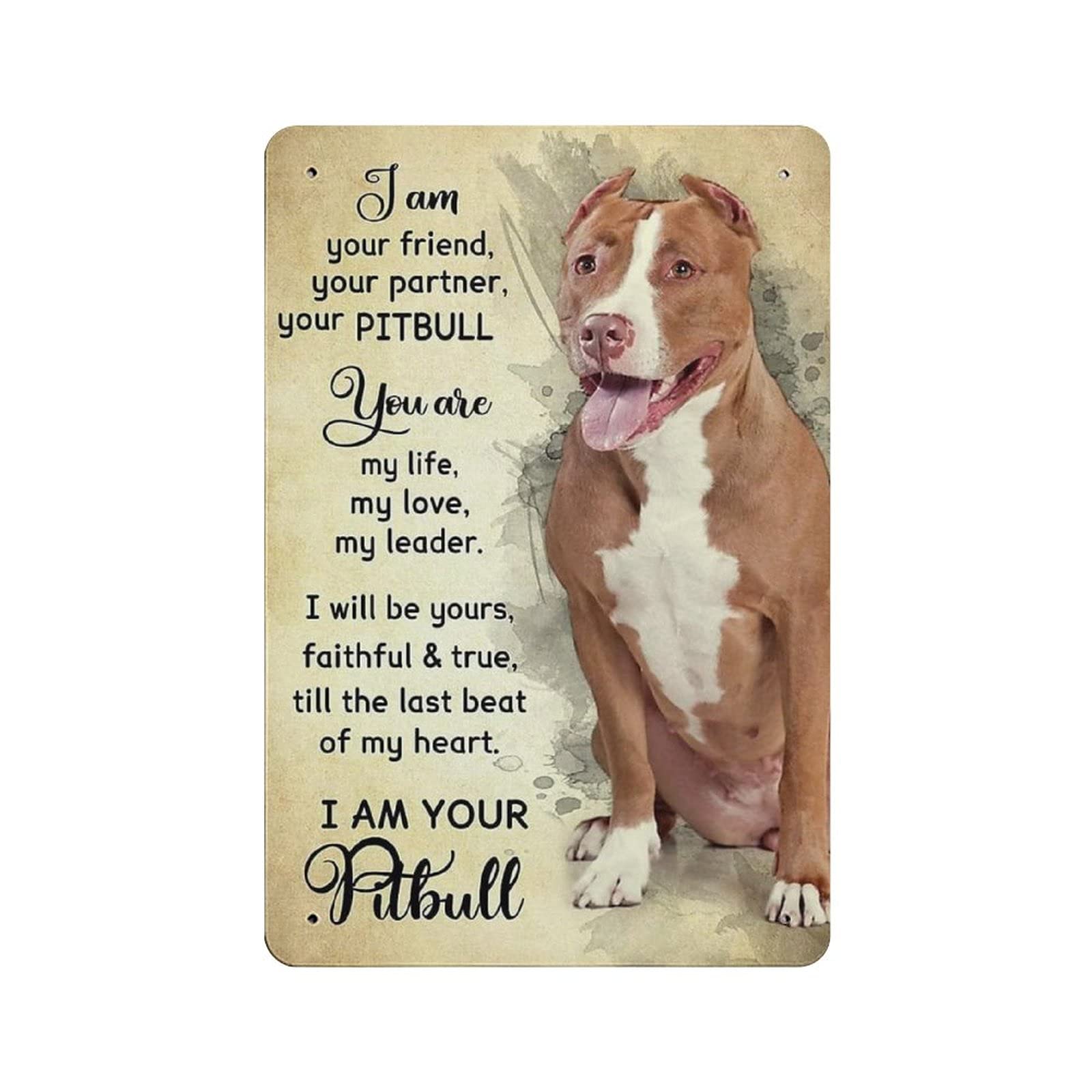 Metal Tin Sign Pitbull Dog Vintage Tin Poster Metal Sign Wall Decoration Country Kitchen Home Garage Decor 12"x8"