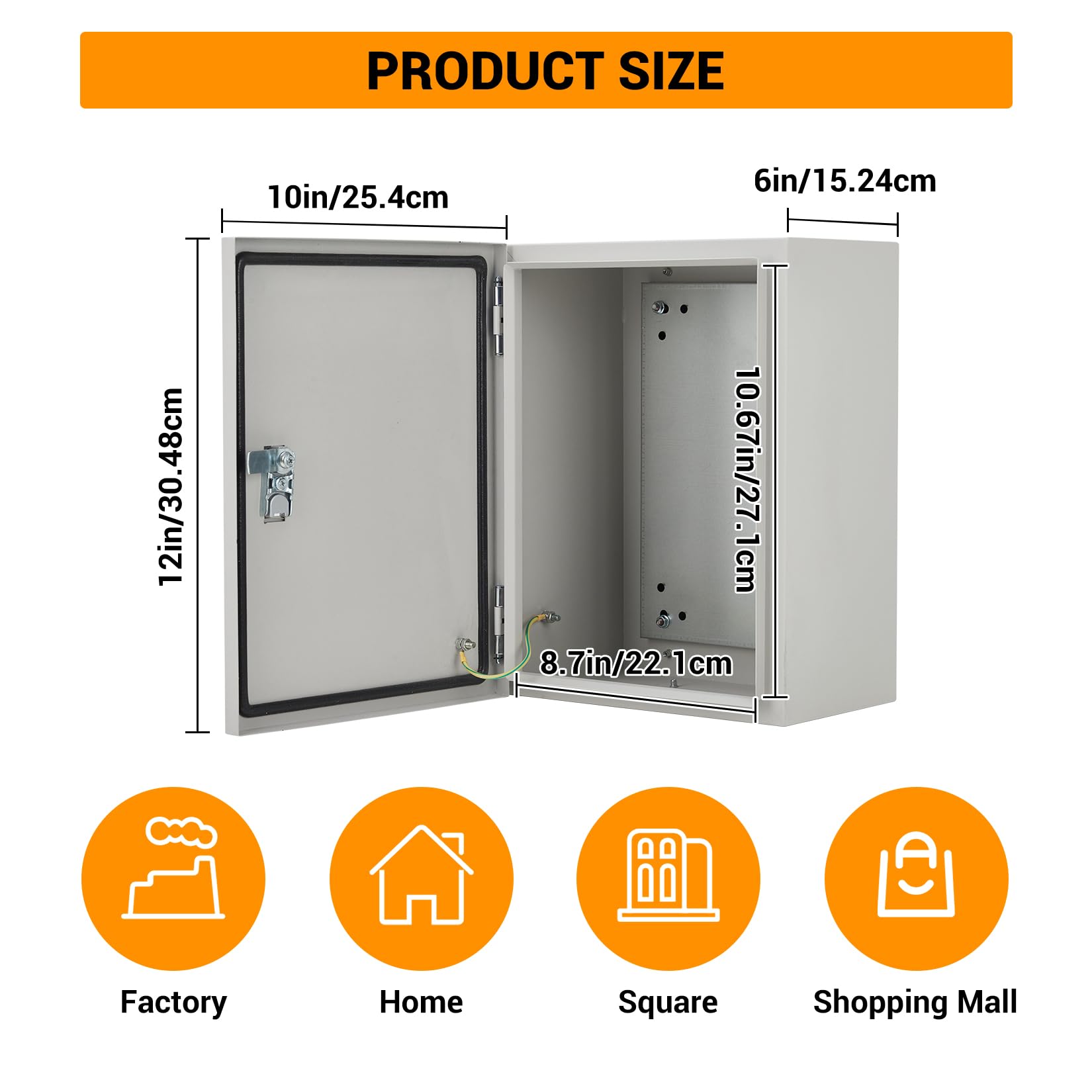 Boîte de dérivation électrique en acier - Étanche NEMA 4X/IP66, verrouillable, plaque de montage et 2 clés - Pour intérieur/extensibleérieur - 12x10x6 pouces - Couleur : gris-blanc (Suzhou)