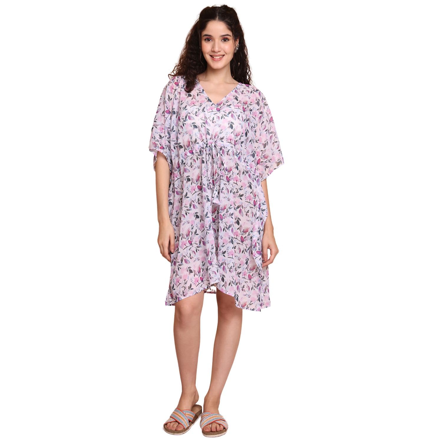 White Floral Georgette Swimwear Cover Up Kaftan//Beachwear/Holiday/Dress/Summer-image-48