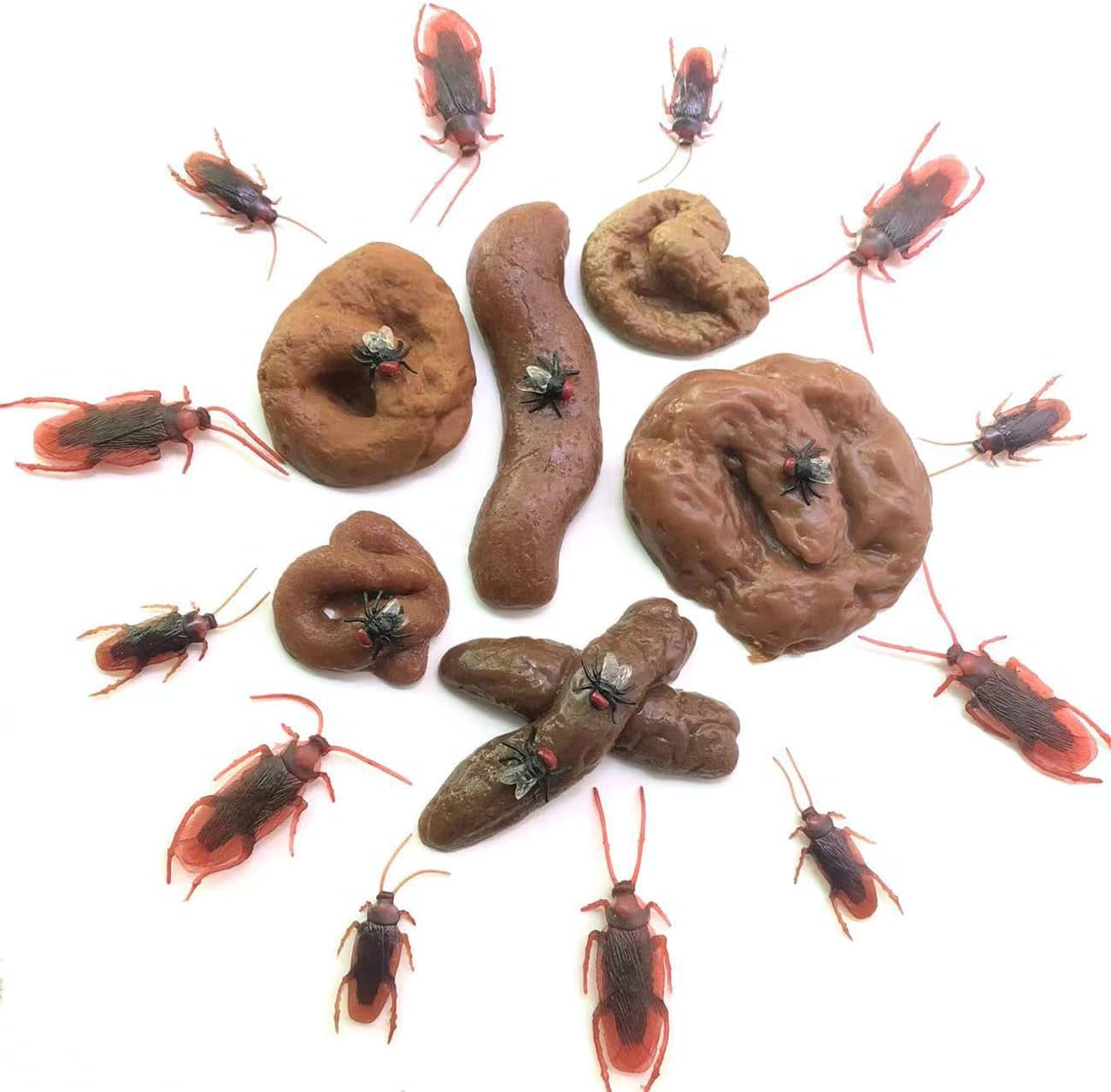 Cooplay 24pcs Fake Dog Poop Realistic Turd Cockroach Fly Flies Maggot Halloween Novelty Floating Poo for April Fools' Day Christmas Prank Tricky Toys Props with Drawstring Bags image 4