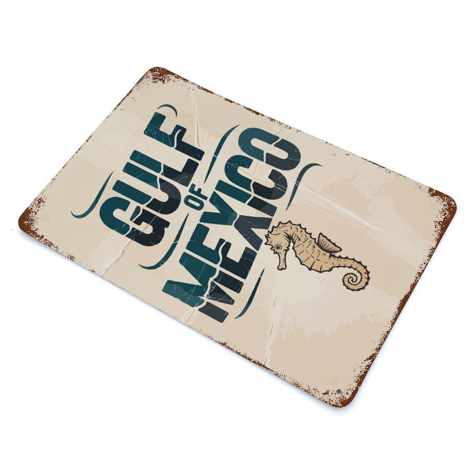 Decorative Tin Sign with Gulf of Mexico Seahorse Design 11.8"x7.9", for Garage, Bar And Workshop Decor, Decorative Metal Wall Art