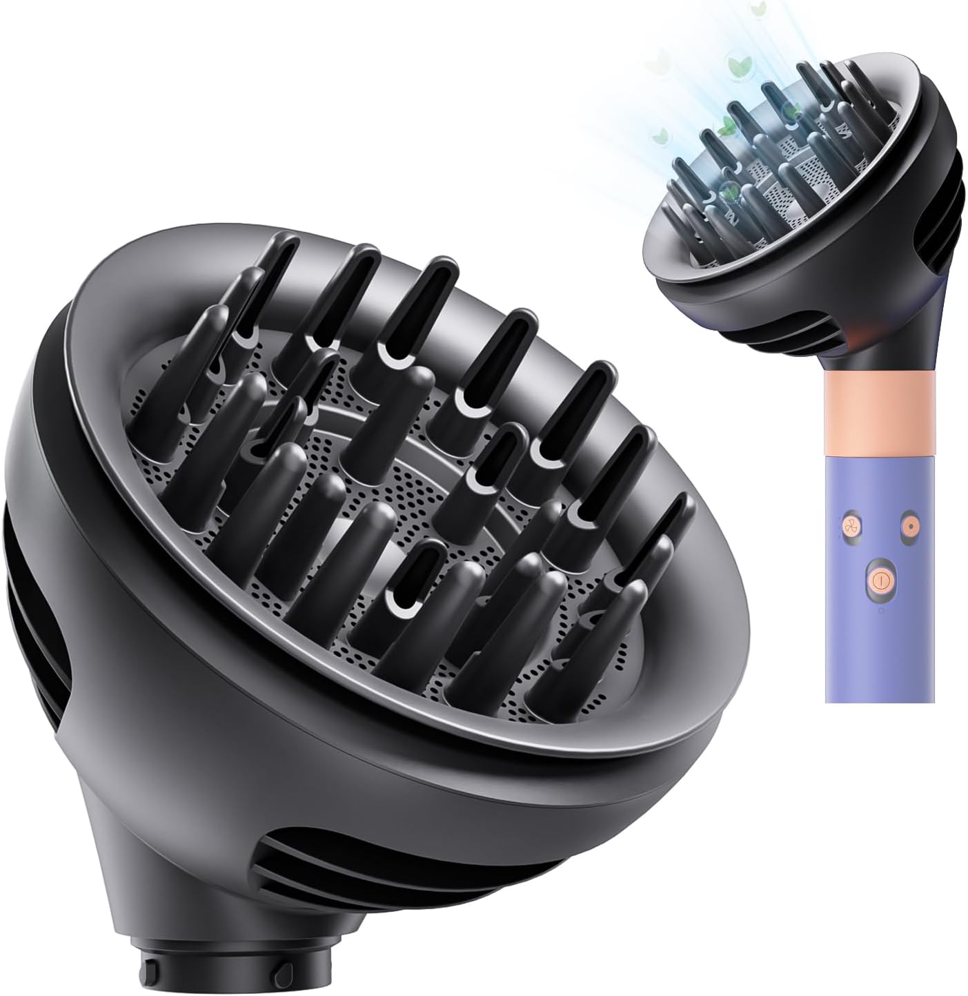 Upgraded Diffuser Wave Curl for Dyson Airwrap, Attachment Diffuser Nozzle Dome and Diffuse Modes, For All Models of Dyson Curling Iron