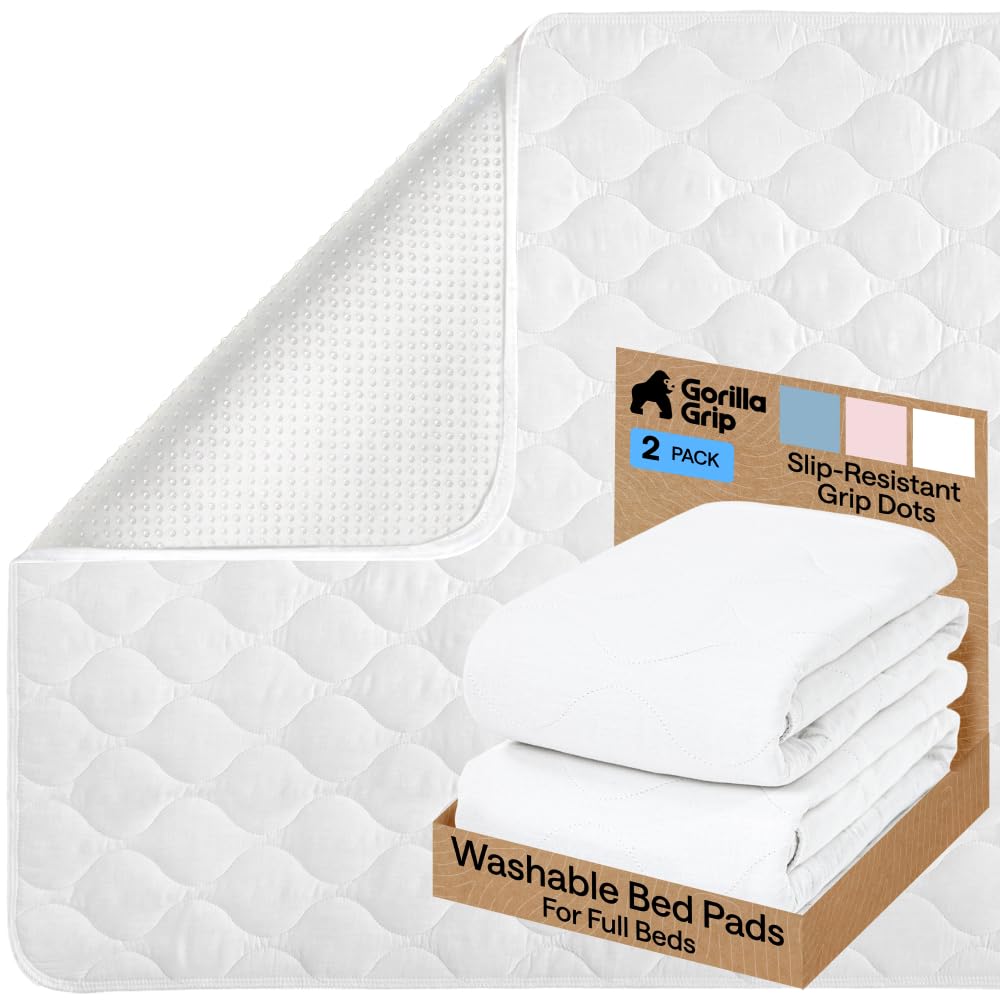 GORILLA GRIP Washable Reusable Underpads, 34x52, 2 Pack White