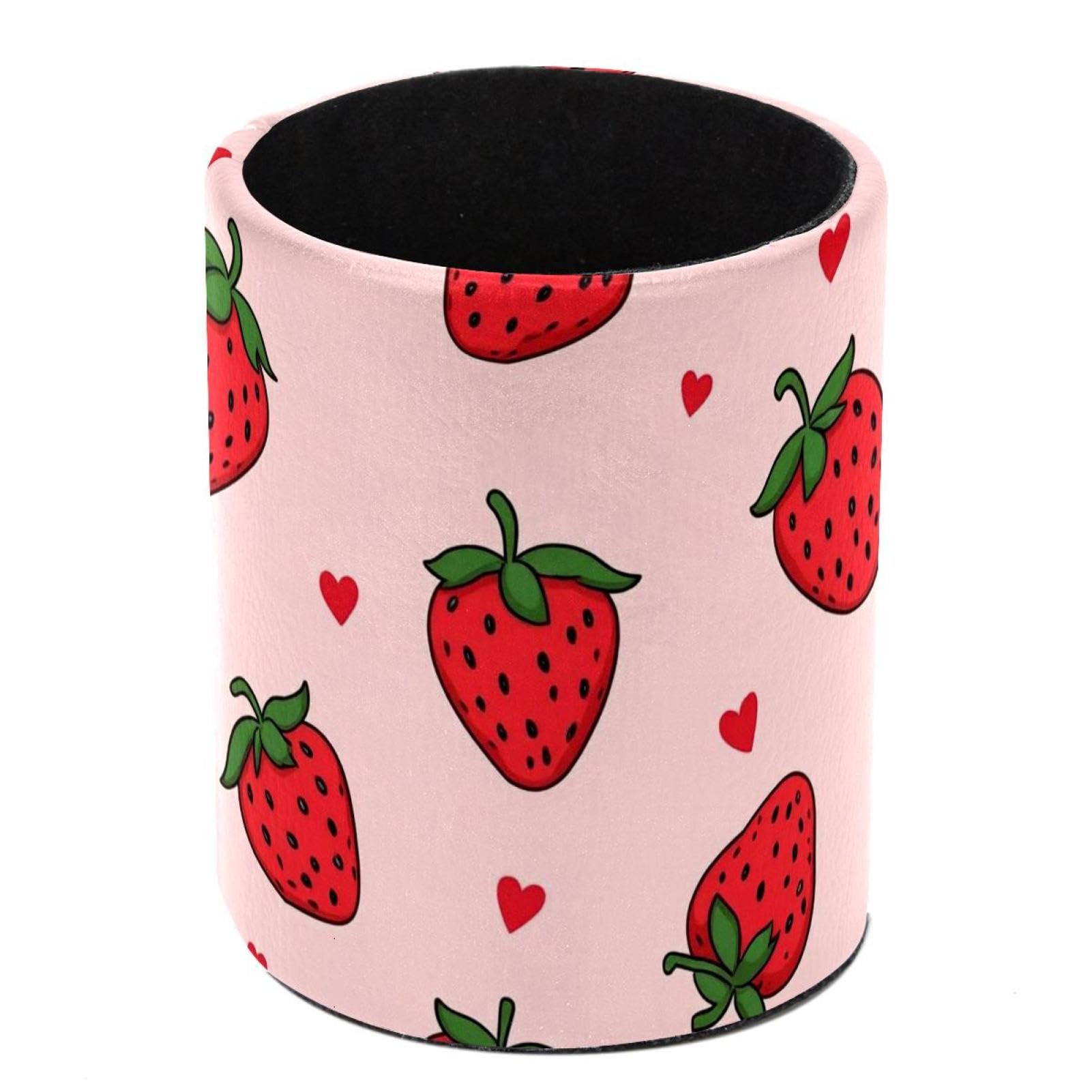 HEOEH Strawberry Pen Holder for Desk, PU Leather Pencil Holder Pen Cup Marker Holder Makeup Brush Holders, Desk Accessories & Workspace Organizers for Home, Office