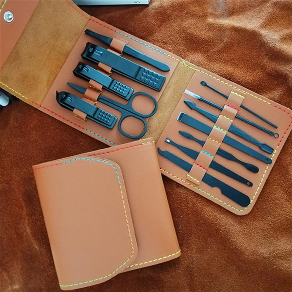 Cortaúñas, cortaúñas, Tijeras para uñas, Bolsa Plegable, Herramienta de Belleza para manicura, Lima de uñas, 4 Piezas, café Negro B