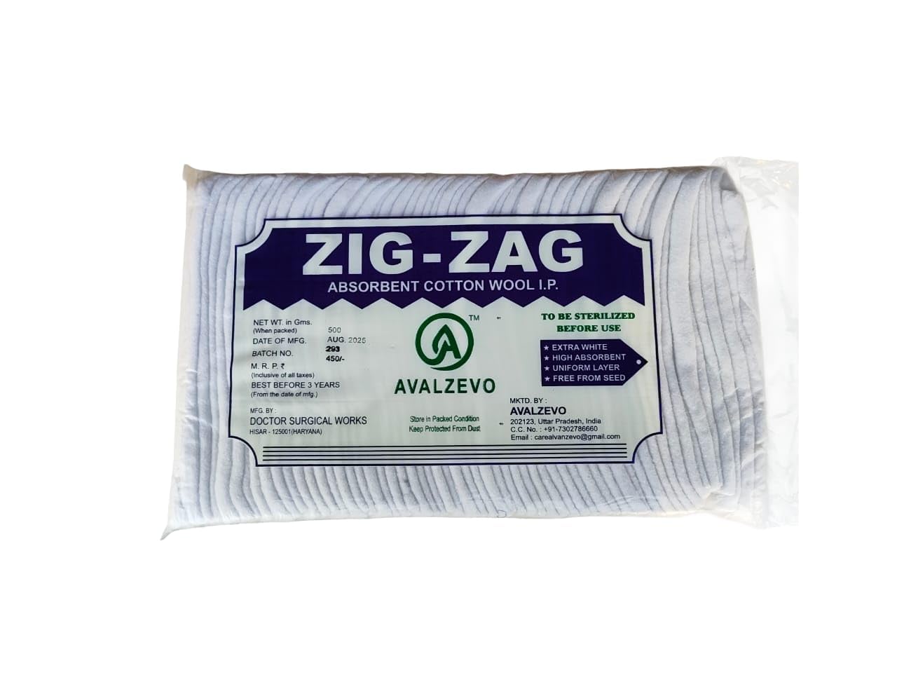 ZIG ZAG Cotton Absorbent Wool Roll, 500 Grams, Extra White, High Absorbent for Baby care | Cosmetic & Skincare Use | Soft Cotton for cleaning Wound's | Art & Craft's | Medical Use-image-39
