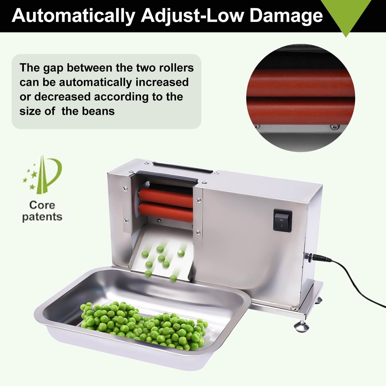 Macchina Commerciale Elettrica per Sbucciare Fagioli, Sgusciatrice Automatica in Acciaio Inox con Regolazione Telescopica per Sbucciatura Rapida di Edamame, Fagioli Fava E Piselli