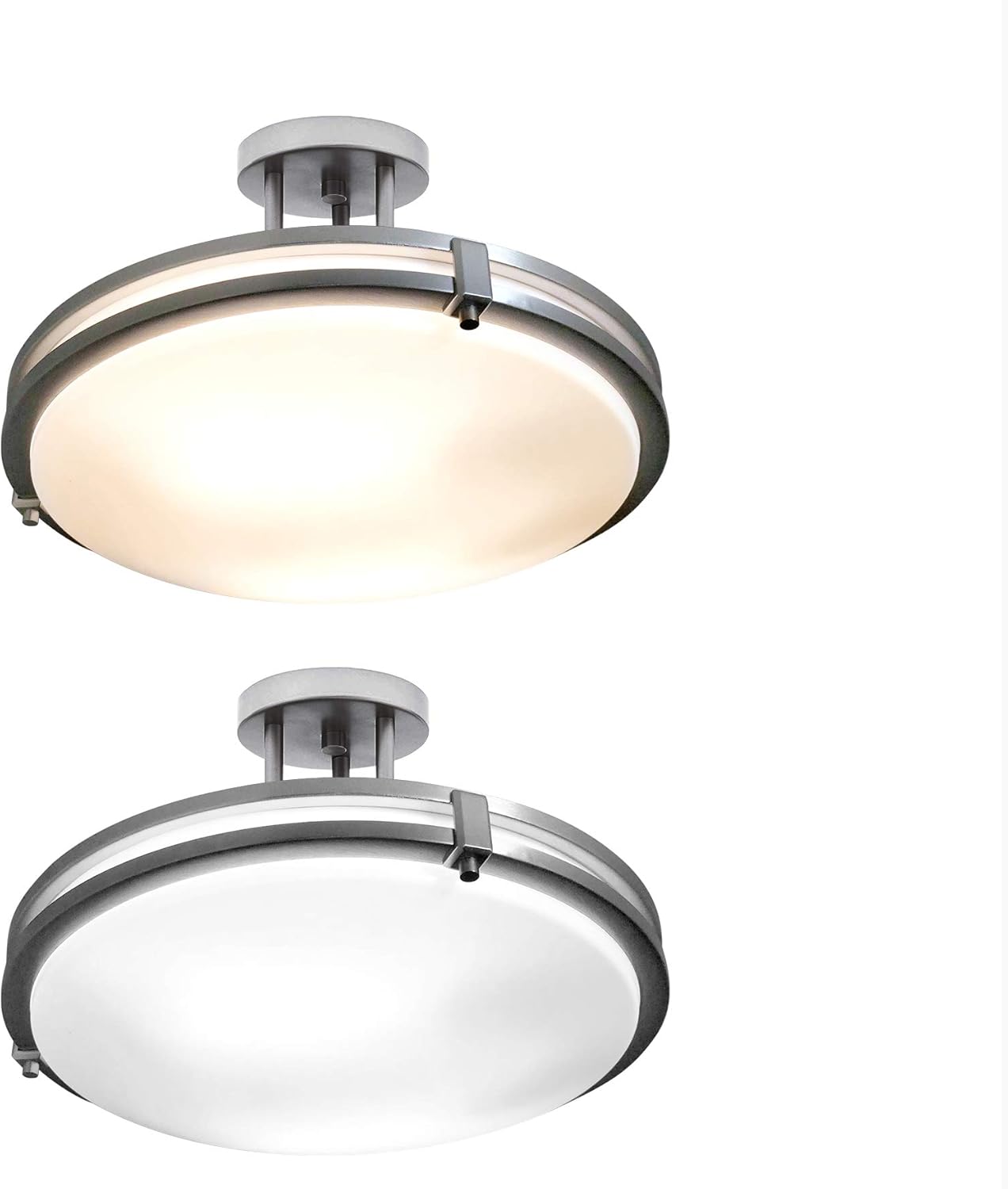 Exclusive Discount 60% Price Brushed Nickel Round 2-Light Ceiling Light Fixture - Semi Flush - 23 Watt (200 Watt Equivalent) (16 Inch) Black Friday Clearance Brushed Nickel Round 2-Light Ceiling Light Fixture - Semi Flush - 23 Watt (200 Watt Equivalent) (16 Inch)