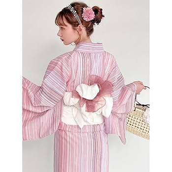 Amazon.co.jp: GRL グレイル ストライプ浴衣セットgi1319 ピンク
