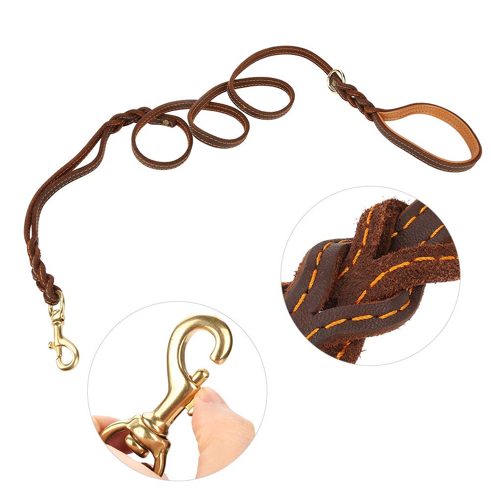 Leatherow 6ft Braided Leather Dog Leash With Copper Hook - Heavy Duty Training Leash For All Dogs