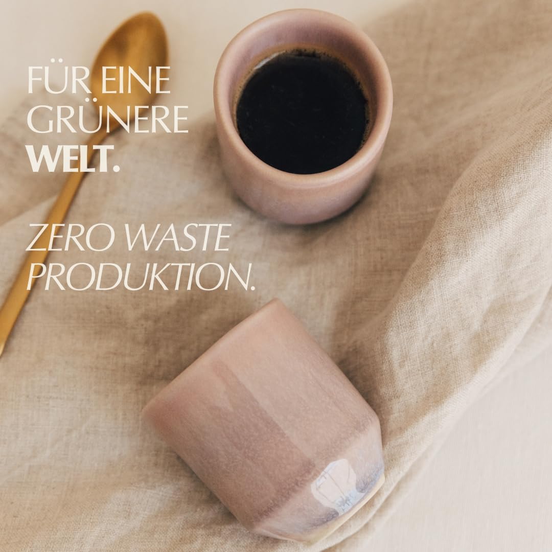 Keramik Espresso Tassen 4er Set I Handgefertigtes Steingut I Hochwertige Espressobecher ohne Henkel I Tassen Set I Moderne Espressotassen I Spülmaschinenfest I Kleine Becher 70ml I Subconscious