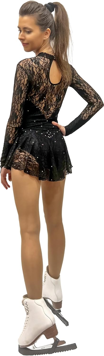 Figure Skating Dress/Bundle with Skate Guards/Italian Fabric, Made in Europe Style: A29 / Black/Size: XX-Small